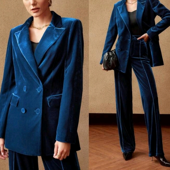 Women's Velvet Pantsuit Jacket Women Fashion Long Sleeve - Picture 3 of 11